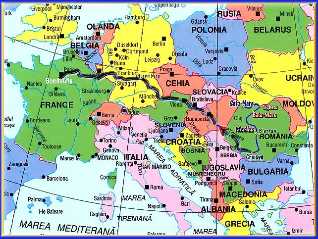  Carte du retour de Craiova, traverse de la Roumanie en longeant le Danube, puis la Hongrie, l'Autriche et l'Allemangne.