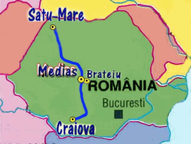 Trajet en Roumanie de Satu-Mare  Craiova, en passant par Medias et Brateiu.